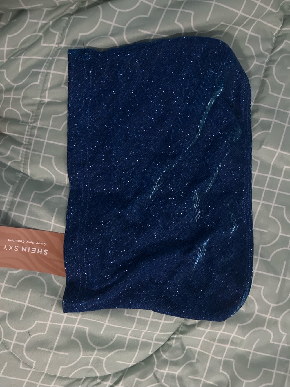 SHEIN Sparkle Navy Blue Strapless Bandeau Tube Top